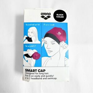 New Arena Smart Cap Adult Black Long Hair 2 in 1 Headband & SwimCap One Size